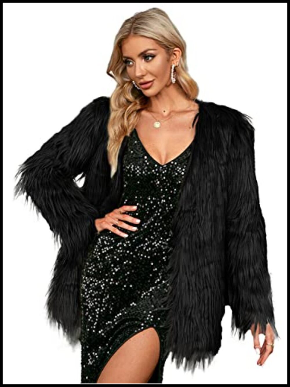 Long Sleeve Fluffy Faux Fur Warm Coat Notch Collar Overcoat Winter